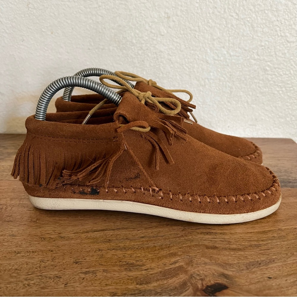 Minnetonka Women's Vince Suede Fringe Ankle Booties Slip On 452T Brown SIZE 7.5